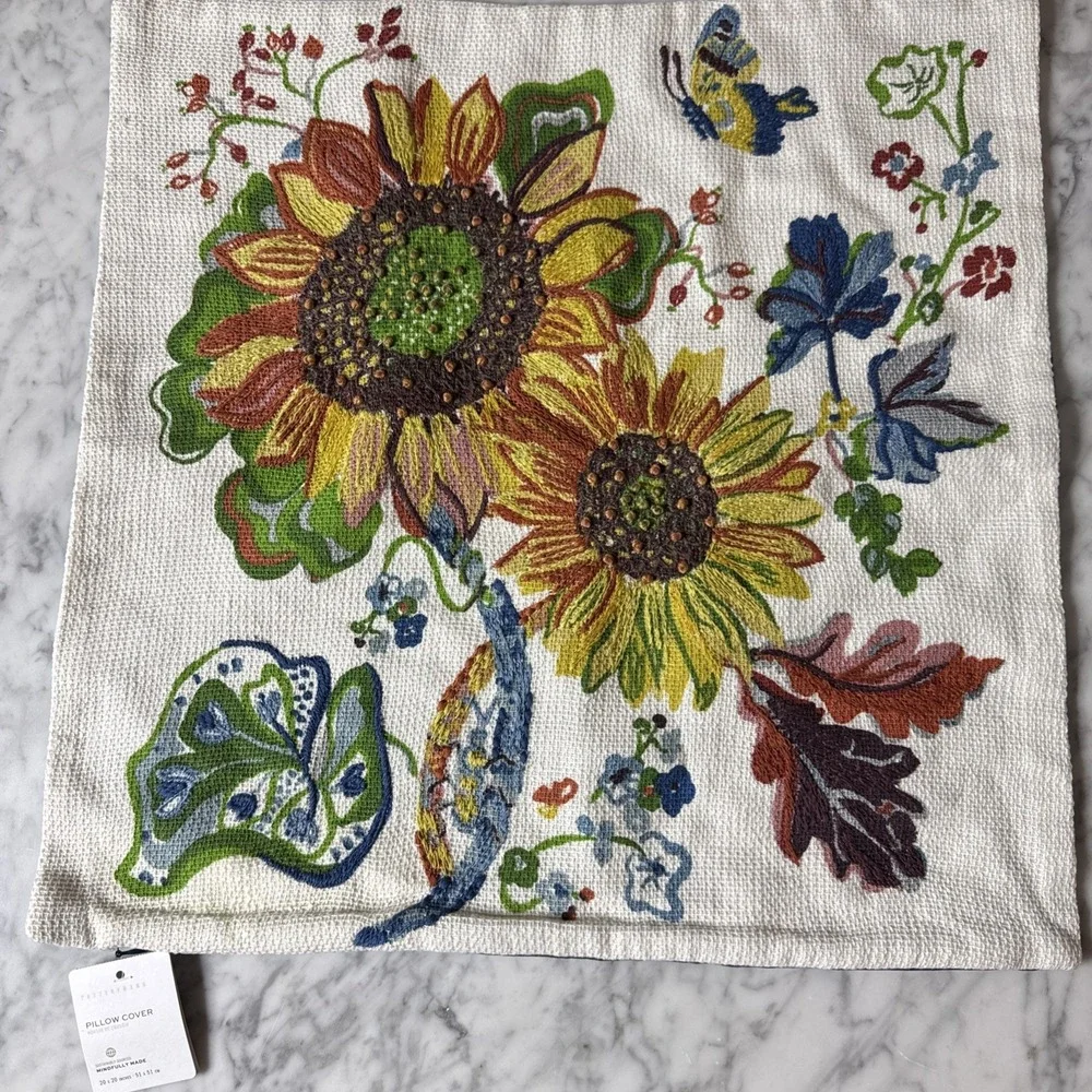 NEW Pottery Barn Applique Embroidered Sunflower 20